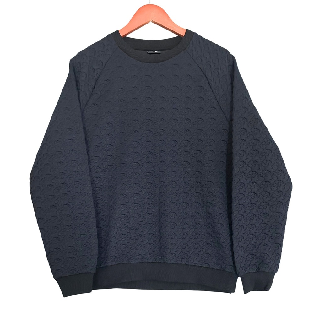 H&M Textured Raglan Crewneck Sweater Mens Size M Blue Black Pullover Jacquard